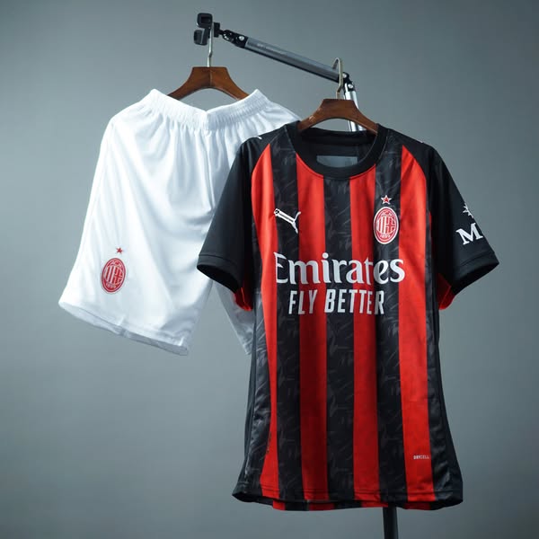 Bộ Áo Đấu AC Milan Sân Nhà 2025/26 – Sọc Đỏ Đen Huyền Thoại, Đậm Chất Rossoneri