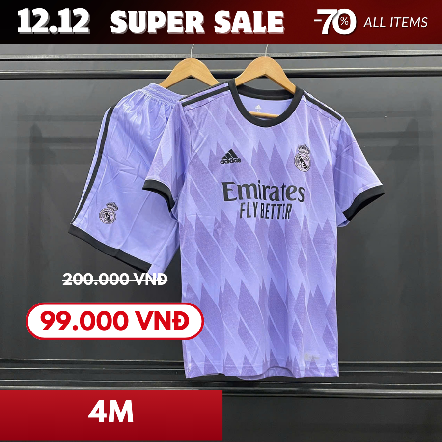 REAL SÂN KHÁCH MÀU TÍM 22/23 LOGO THÊU